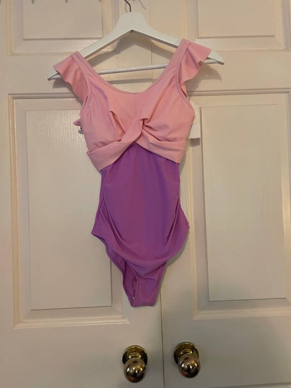 New Girls Pink Purple Ruffle Cap Sleeve One-Piece Swimsuit - Barbiecore padded